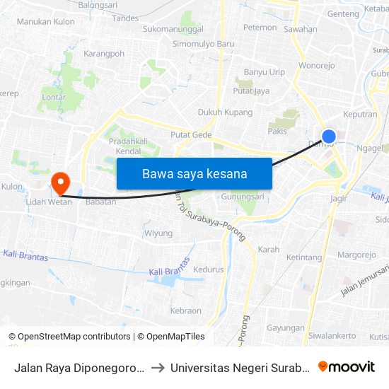 Jalan Raya Diponegoro 58 to Universitas Negeri Surabaya map