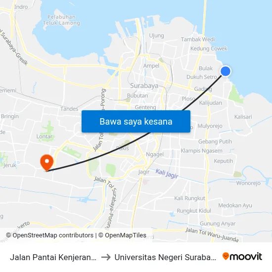 Jalan Pantai Kenjeran 2 to Universitas Negeri Surabaya map