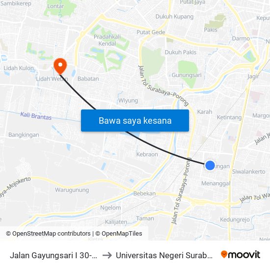 Jalan Gayungsari I 30-32 to Universitas Negeri Surabaya map