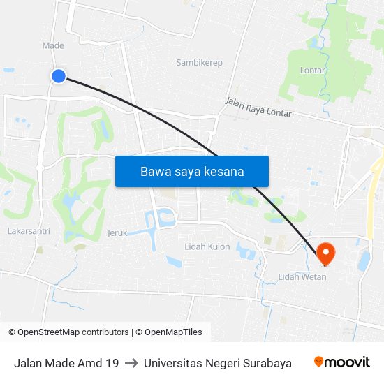 Jalan Made Amd 19 to Universitas Negeri Surabaya map