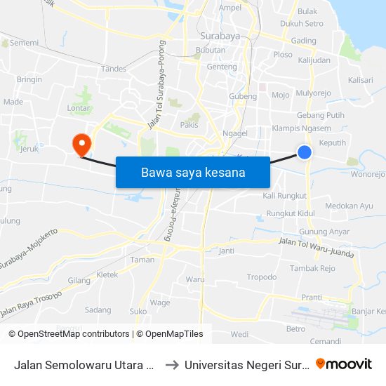 Jalan Semolowaru Utara 5 15-19 to Universitas Negeri Surabaya map