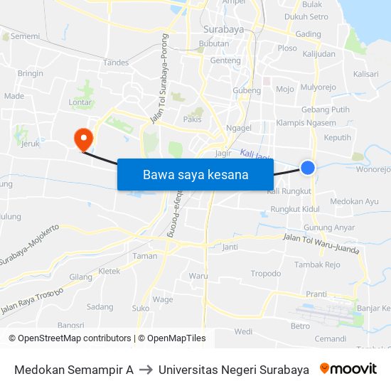 Medokan Semampir A to Universitas Negeri Surabaya map