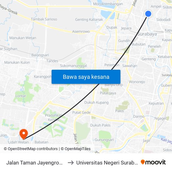 Jalan Taman Jayengrono 1 to Universitas Negeri Surabaya map