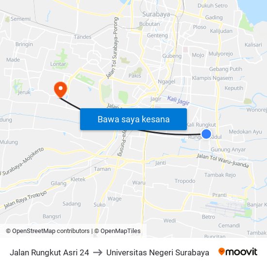 Jalan Rungkut Asri 24 to Universitas Negeri Surabaya map