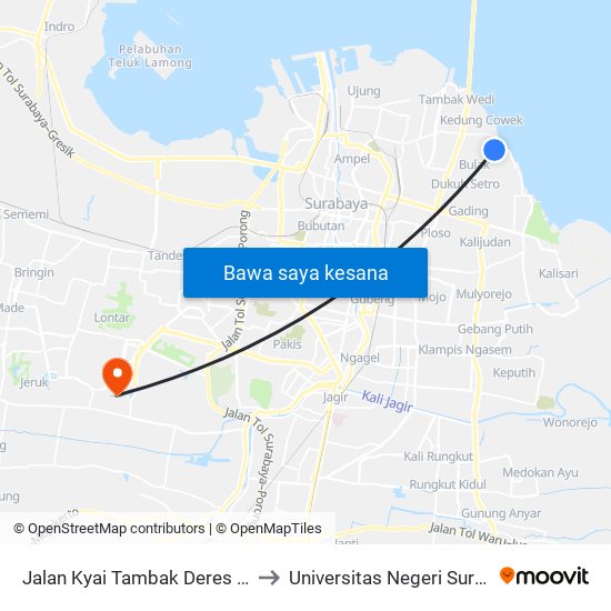 Jalan Kyai Tambak Deres 310 B to Universitas Negeri Surabaya map