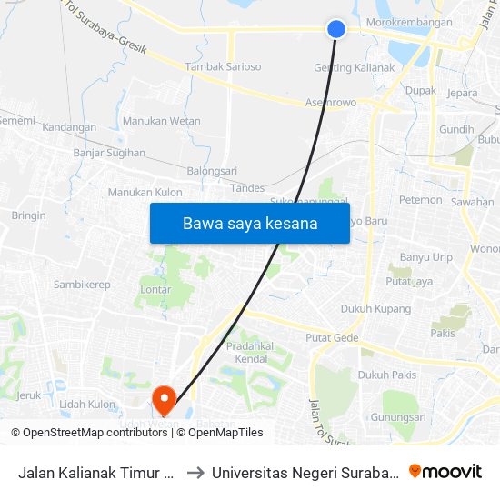 Jalan Kalianak Timur 55 to Universitas Negeri Surabaya map