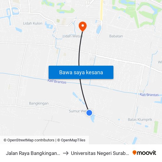 Jalan Raya Bangkingan 62 to Universitas Negeri Surabaya map