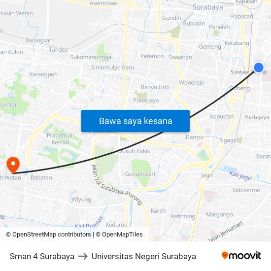Sman 4 Surabaya to Universitas Negeri Surabaya map