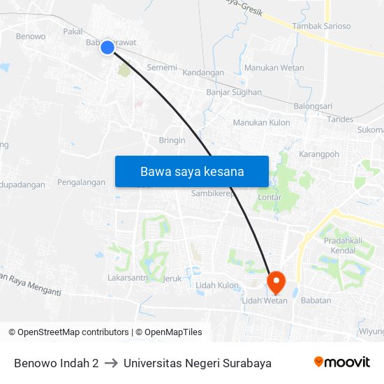 Benowo Indah 2 to Universitas Negeri Surabaya map