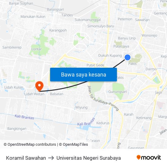 Koramil Sawahan to Universitas Negeri Surabaya map