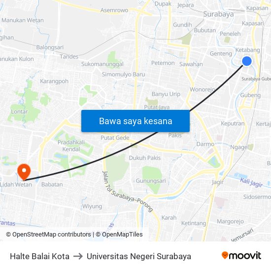 Halte Balai Kota to Universitas Negeri Surabaya map