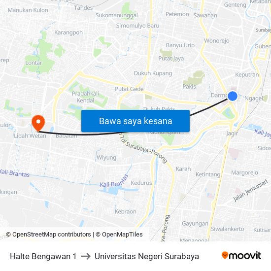 Halte Bengawan 1 to Universitas Negeri Surabaya map