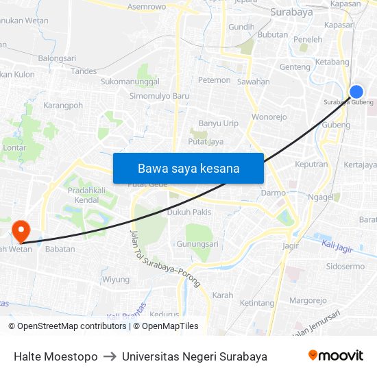 Halte Moestopo to Universitas Negeri Surabaya map