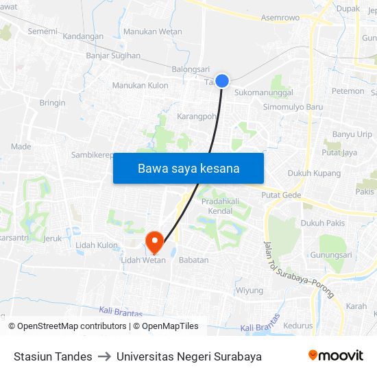 Stasiun Tandes to Universitas Negeri Surabaya map