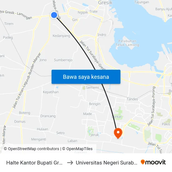 Halte Kantor Bupati Gresik to Universitas Negeri Surabaya map