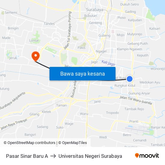 Pasar Sinar Baru A to Universitas Negeri Surabaya map