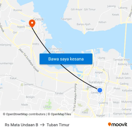Rs Mata Undaan B to Tuban Timur map