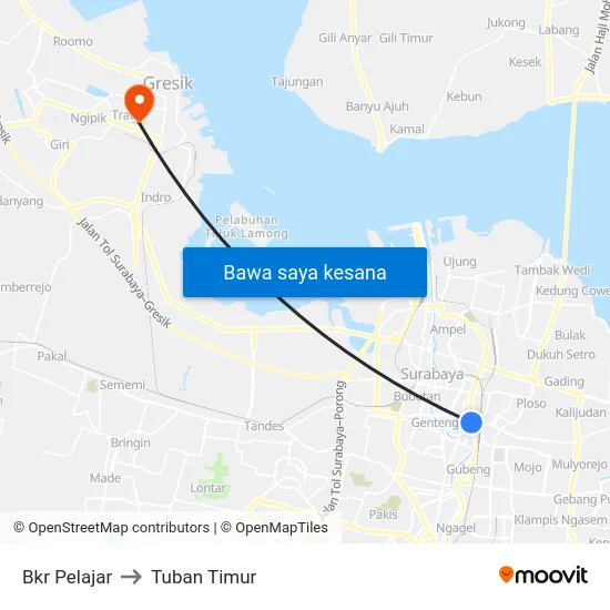 Bkr Pelajar to Tuban Timur map