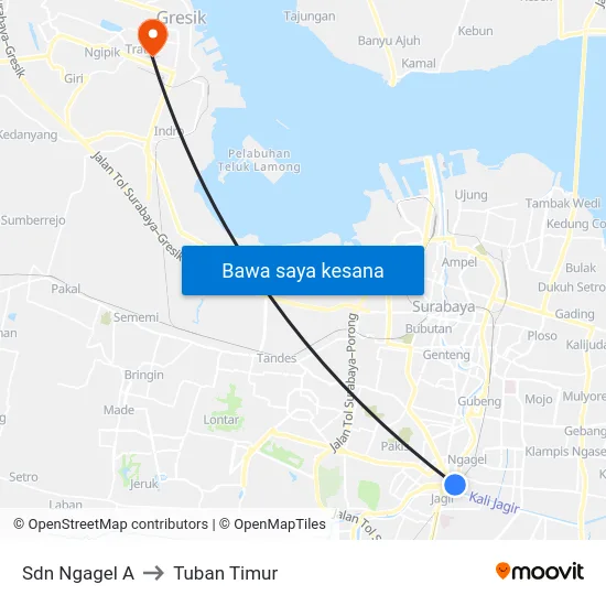 Sdn Ngagel A to Tuban Timur map