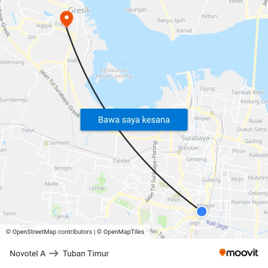 Novotel A to Tuban Timur map