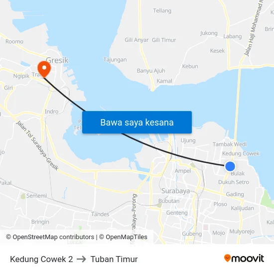 Kedung Cowek 2 to Tuban Timur map