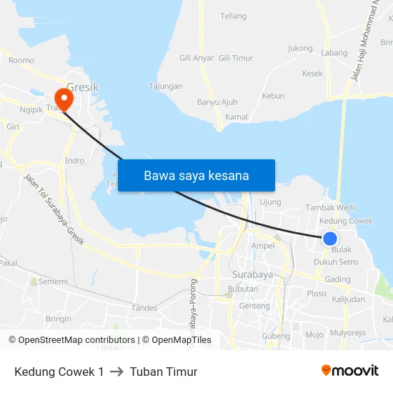 Kedung Cowek 1 to Tuban Timur map