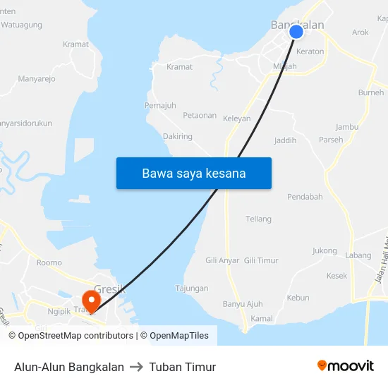 Alun-Alun Bangkalan to Tuban Timur map