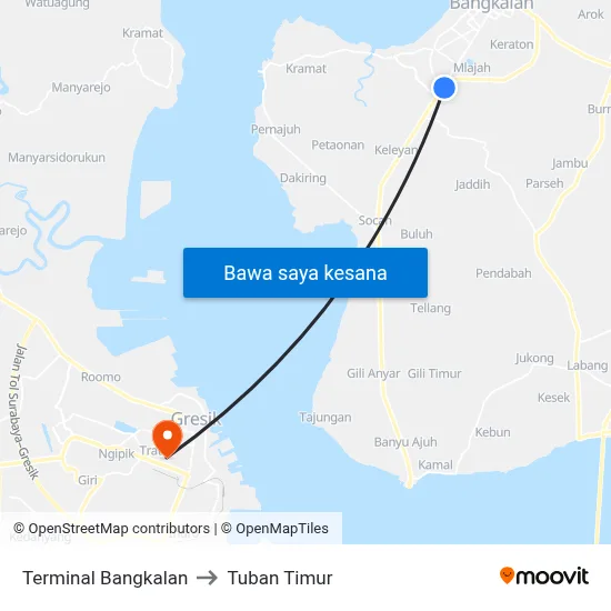 Terminal Bangkalan to Tuban Timur map