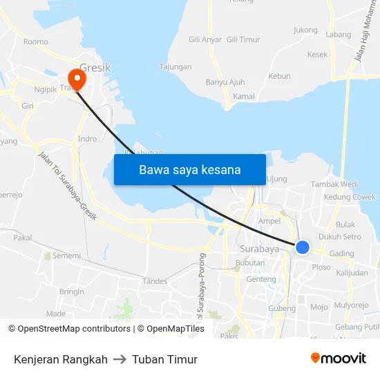 Kenjeran Rangkah to Tuban Timur map