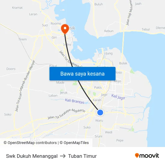 Swk Dukuh Menanggal to Tuban Timur map