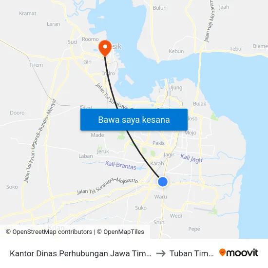 Kantor Dinas Perhubungan Jawa Timur to Tuban Timur map