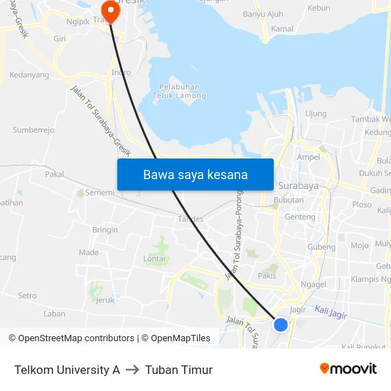 Telkom University A to Tuban Timur map
