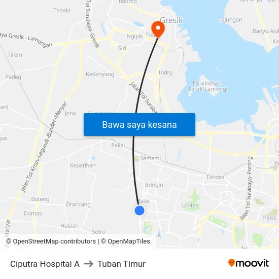 Ciputra Hospital A to Tuban Timur map