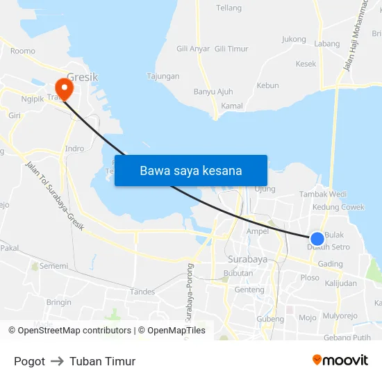 Pogot to Tuban Timur map