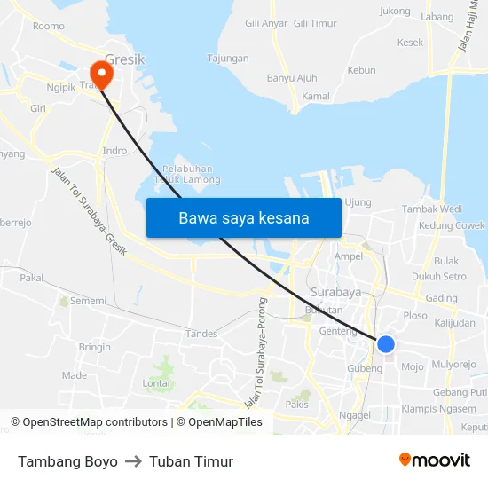 Tambang Boyo to Tuban Timur map