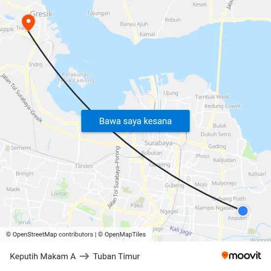 Keputih Makam A to Tuban Timur map