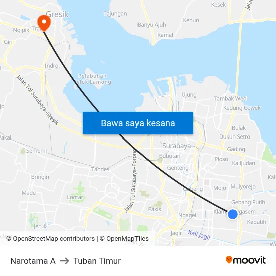 Narotama A to Tuban Timur map