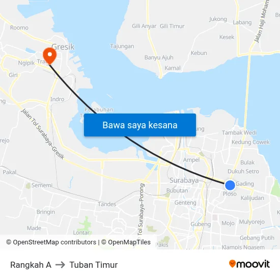 Rangkah A to Tuban Timur map
