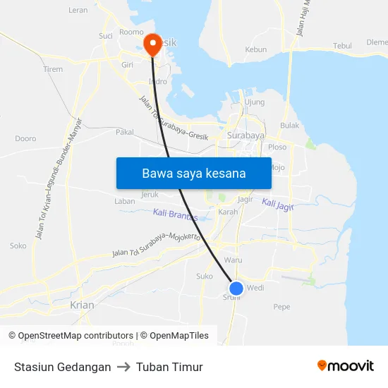 Stasiun Gedangan to Tuban Timur map
