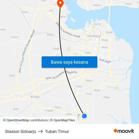Stasiun Sidoarjo to Tuban Timur map