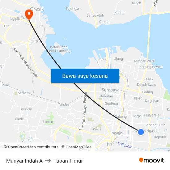 Manyar Indah A to Tuban Timur map
