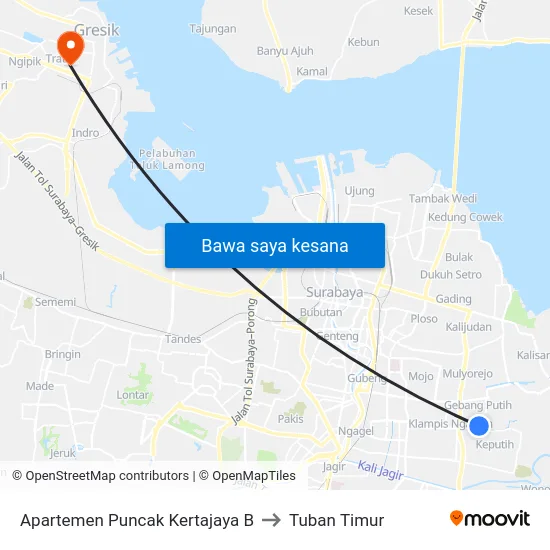 Apartemen Puncak Kertajaya B to Tuban Timur map