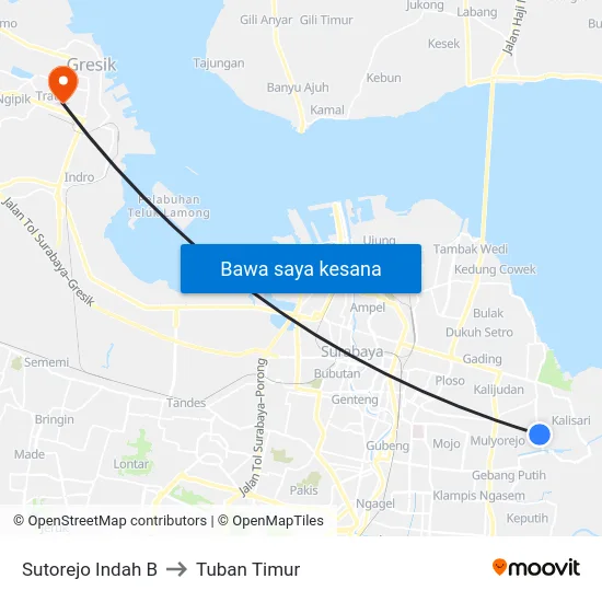 Sutorejo Indah B to Tuban Timur map