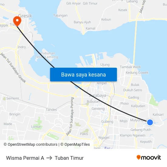 Wisma Permai A to Tuban Timur map