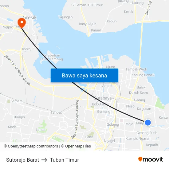 Sutorejo Barat to Tuban Timur map