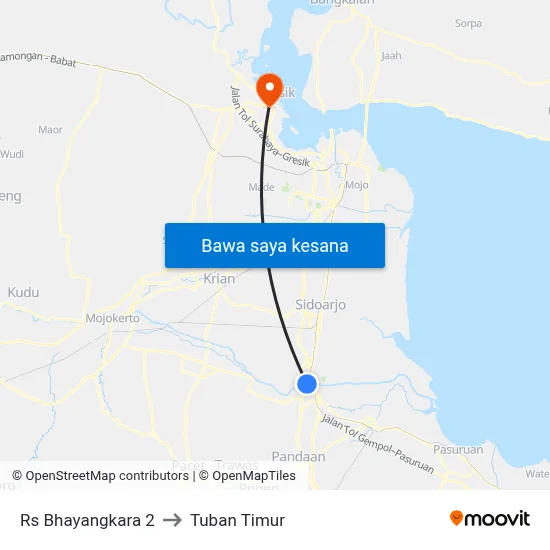 Rs Bhayangkara 2 to Tuban Timur map