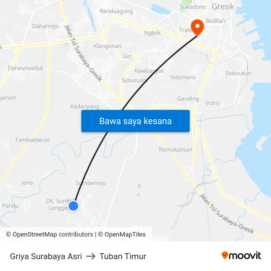 Griya Surabaya Asri to Tuban Timur map