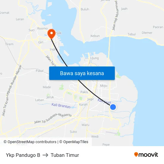 Ykp Pandugo B to Tuban Timur map