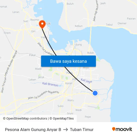 Pesona Alam Gunung Anyar B to Tuban Timur map