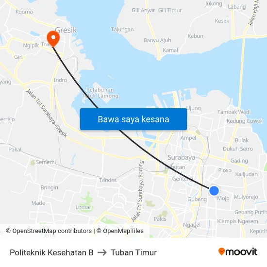 Politeknik Kesehatan B to Tuban Timur map